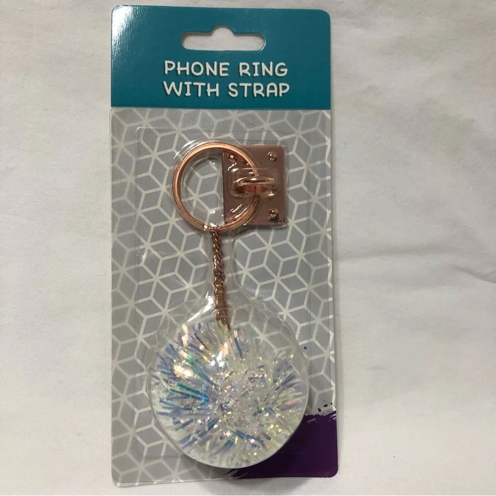 2 Pack phone rings with hearts and pom Pom charms . White/ brown